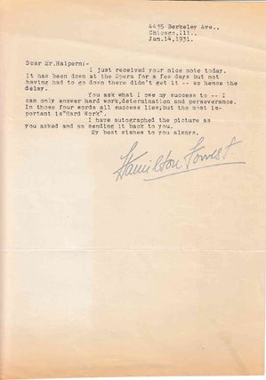 Item #310612 Typed letter signed "Hamilton Forrest" to "Mr. Halpern" (Seymour Halpern) in...