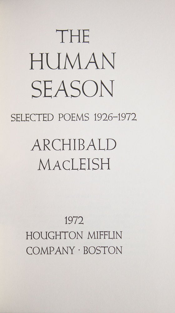 The Human Season. Selected Poems 1926-1972