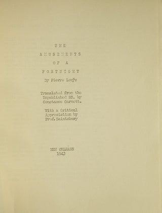 Item #311050 The Amusements of a Fortnight ... Translated from the Unpublished Ms. by Constance...