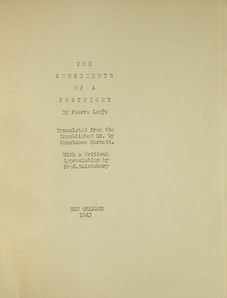 Item #311050 The Amusements of a Fortnight ... Translated from the Unpublished Ms. by Constance...