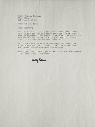 Collection of 7 Typed Letters Signed ("Mary Frances," "MFKFisher," "MFKF") to Maurice Gordon or his wife Dorothy, with and enclosed recipe for Moroccan Chermoula