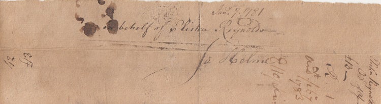 Manuscript Document from the American Revolutionary War era, granting Elisha Reynolds "Thirteen Pounds Silver Money"