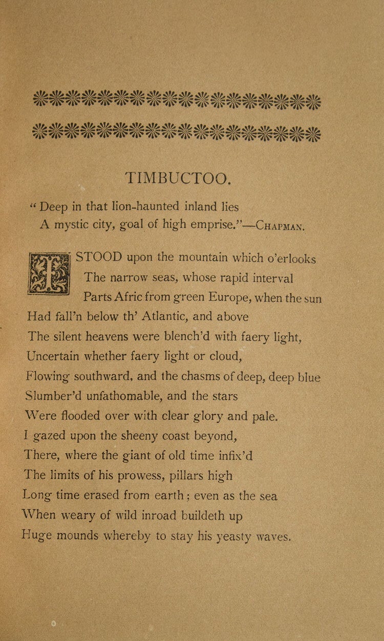 Timbutoo Timbuctoo - Alfred Tennyson, Lord - First edition, with plain paper ...