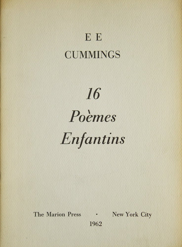 Item #311281 16 Poèmes Enfantins. e. e. cummings.