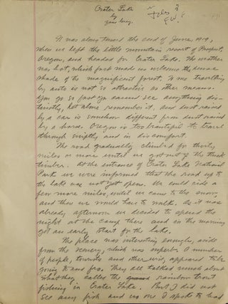 Item #311547 &ldquo;Crater Lake&rdquo;: Autograph Manuscript, Signed. Zane Grey