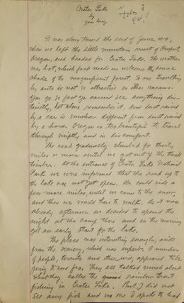 Item #311547 “Crater Lake”: Autograph Manuscript, Signed. Zane Grey