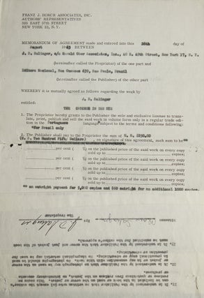 Item #311577 Contract signed ("J.D. Salinger"), granting Portuguese-language publishing...