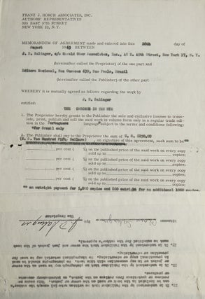 Item #311577 Contract signed ("J.D. Salinger"), granting Portuguese-language publishing rights...