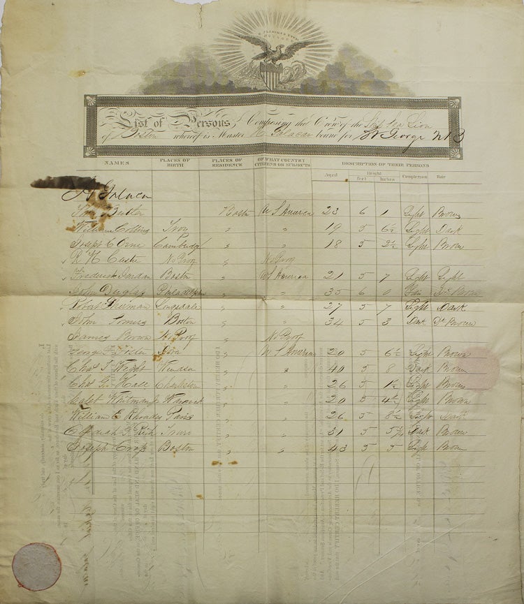Document Signed ("Nath' Hawthorne"), in his role as Consul of the United States at Liverpool, concerning the sale of the American ship Sea Lion