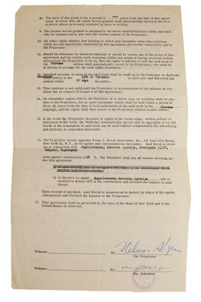 Item #311841 Contract signed "Nelson Algren", for a Slovene language edition of Never Come...