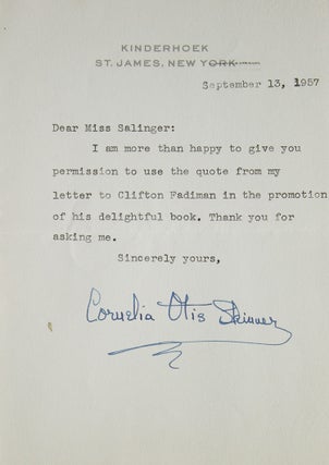 Item #311899 Typed letter signed ("Cornelia Otis Skinner") to a Miss Salinger. Cornelia Otis Skinner