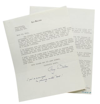 Item #311907 2 typed letters signed ("Guy Bolton") to World Publishing editor William Targ. Guy...