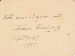 Item #311945 Autograph card signed ("Marion Harland") "With cordial good-will" Marion Harland