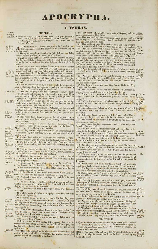 The Holy Bible : containing the Old and New Testaments, translated out of the original tongues ; and with the former translations diligently compared and revised. With Canne's marginal references, together with the Apocrypha and Concordance. To which are added an index and tables of Scripture Weights, Measures, and Coin