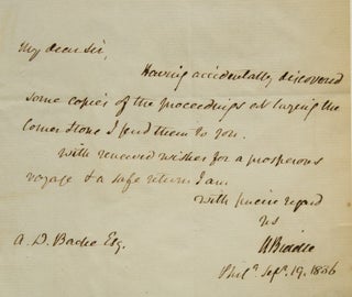 Item #313116 ANS. To A.D. Bache, about sending copies of the proceedings. Nicholas Biddle
