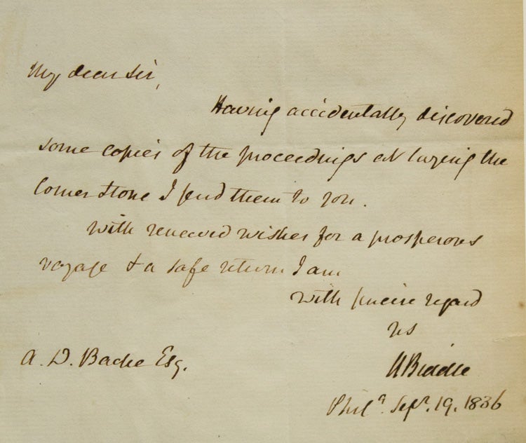 Item #313116 ANS. To A.D. Bache, about sending copies of the proceedings. Nicholas Biddle.