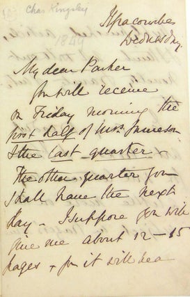 Item #313122 Autograph letter signed Charles Kingsley ("C Kingsley") to John William...