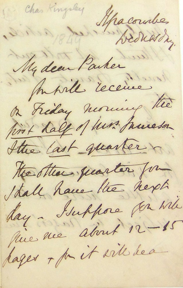 Autograph letter signed Charles Kingsley ("C Kingsley") to John William Parker ("Dear Parker")