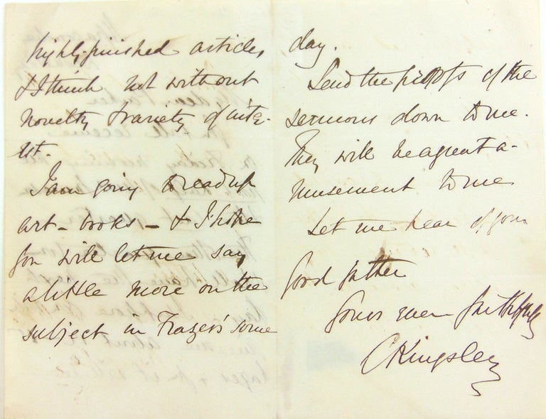 Autograph letter signed Charles Kingsley ("C Kingsley") to John William Parker ("Dear Parker")