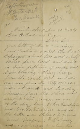 Item #313258 [Manuscript letter to G.F. Andrews, detailing an 1876 shipwreck off the coast of...