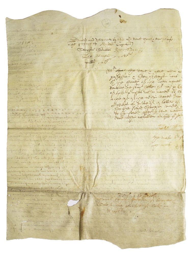 Indenture in English between Thomas Taworth of Mappleton, Anne his wife and Lady Judith Corbett of Langley