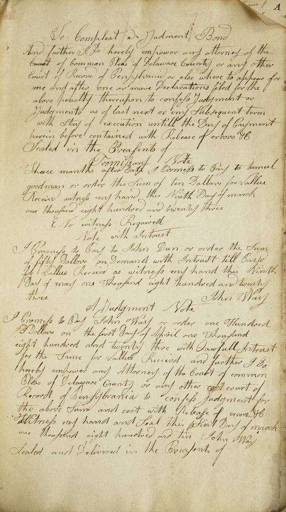 Manuscript account book of a Pennsylvania weaver