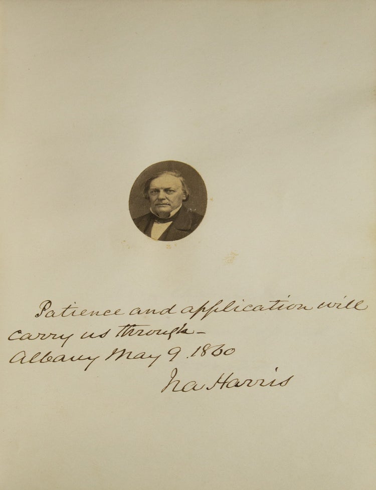 Autograph album with photographs and inscriptions of Albany Law School Class of 1860 and faculty
