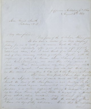 Autograph letter signed ("John Brown, Jr.") to Gerrit Smith, with autograph document signed, both concerning land in Essex County, New York