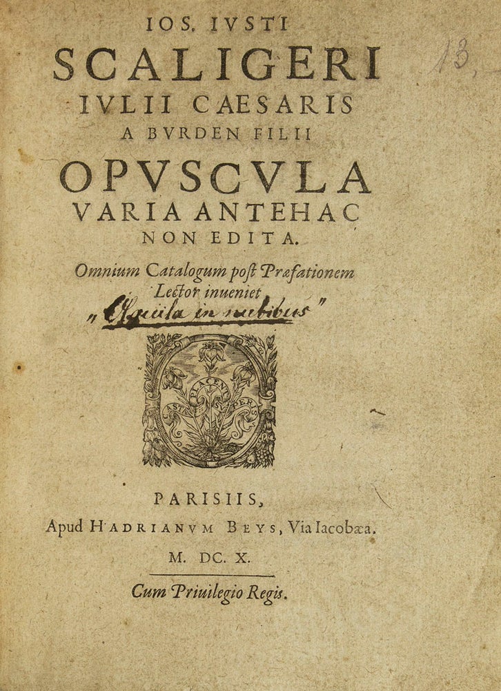 Opuscula Varia antehac non edita. Omnium Catalogum post Praefationem Lector invenit