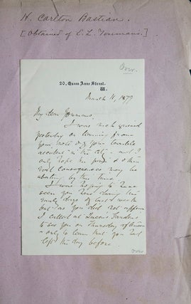 Item #31435 Autograph letter signed "H. Carlton Bastian" Henry Carlton Bastian, British Neurologist