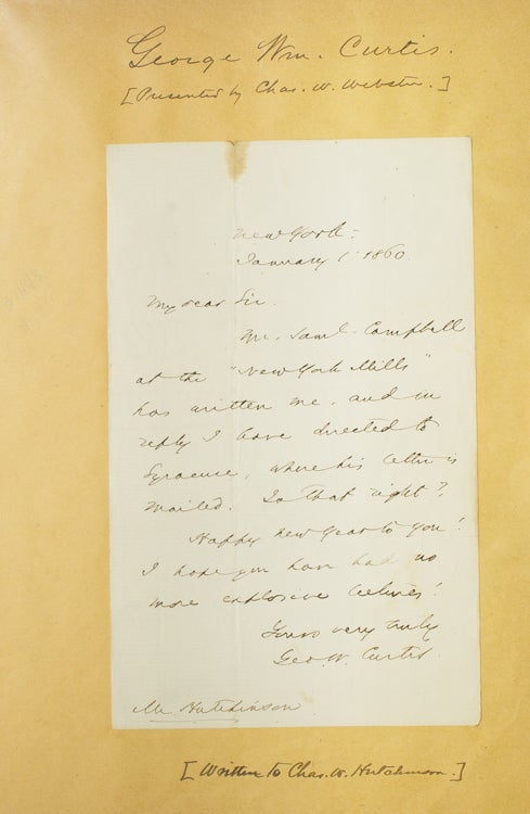 Item #31443 Autograph letter signed "Geo. W. Curtis" Ge Curtis, rge, illiam.
