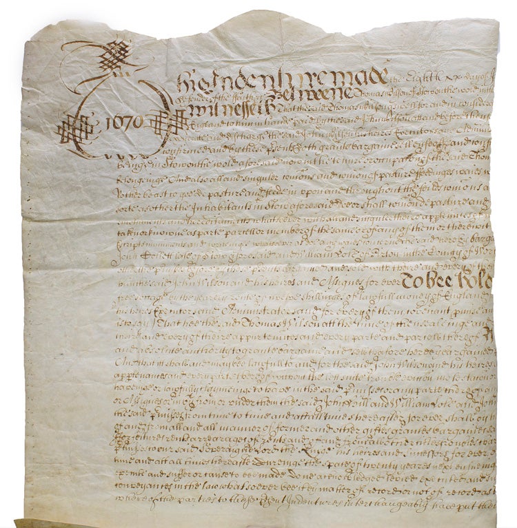 Item #314489 Manuscript indenture from 1670