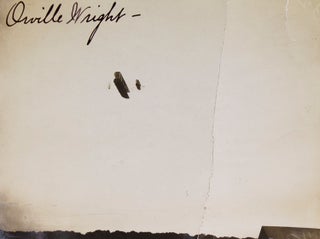 Item #314555 Photograph of the Wright Flyer in flight, signed by Orville. Orville Wright