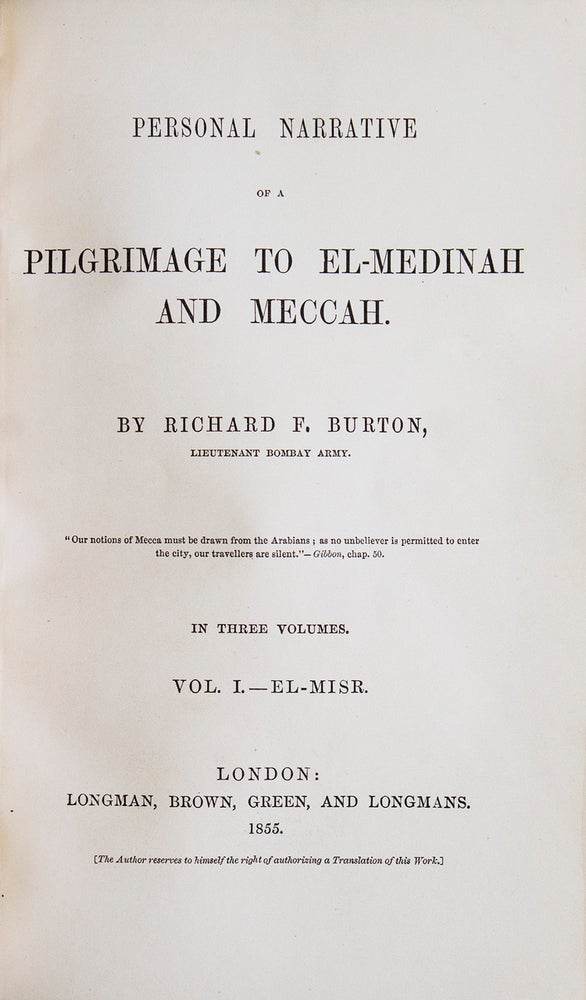 Personal Narrative of a Pilgrimage to El Medinah and Meccah