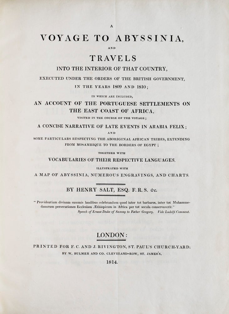 A Voyage to Abyssinia, and Travels into the Interior of that Country, Executed in the Years 1809 and 1810