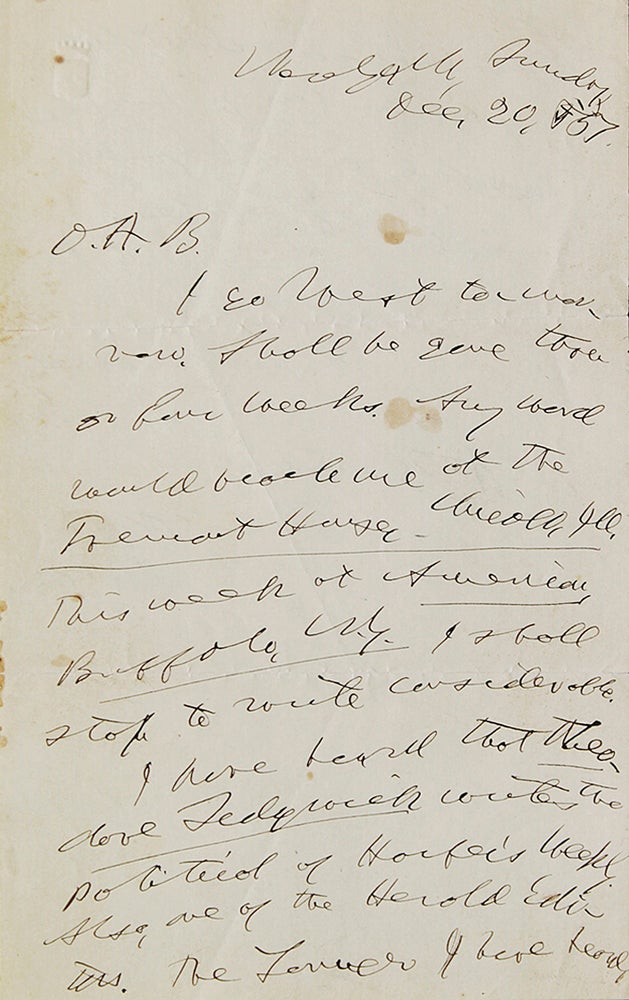 Item #314879 Autograph Letter, signed ("Horace Greeley") to Obidiah A. Bowie ("O.A.B."). Horace Greeley.