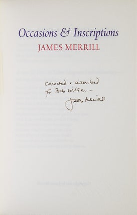 Item #315140 Occasions & Inscriptions. James Merrill