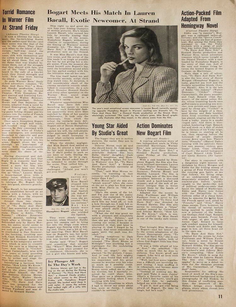 Exhibitor's campaign manual for "To Have and Have Not", starring Humphrey Bogart and Lauren Bacall, directed by Howard Hawks and adapted by William Faulkner and Jules Furthman