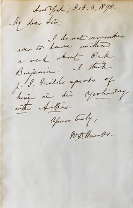 Item #315223 Autograph letter signed ("W.D. Howells"), mentioning Park Benjamin and James T....