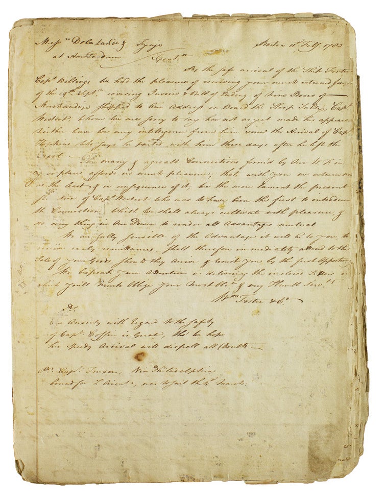 Manuscript retained letterbook of the Boston merchant firm William Foster & Company, comprising their correspondence with Dutch firm Geyer, De la Lande & Fynje