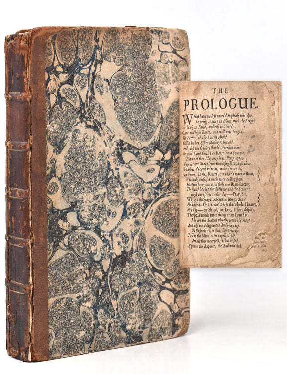 A collection of 10 plays including: Settle's adaptation from Shakespeare "The Fairy Queen;" iv, 52 pp. [London, 1692-3]; "The Rover: or the Banish'd Cavaliers" pp. 84 [London, 1709]; Crowne's "Caligula, a Tragedy," pp. 54 [London, 1698]; Wycherley's "The Gentleman Dancing-Master" pp. 68 [London 1702]; Dryden and Lee's "The Duke of Guise...to which is added A Vindication of the Play by Mr. Dryden" pp. 64 [London, 1699]; Otway's "Titus and Berenice," pp. 26 [London, 1701]; "The Cheats of Scapin" pp. 24; Buckingham's "The Chances" pp. 56 [London, 1705]; Otway's "Don Carlos...Fifth edition" pp. 56 [London, 1704]; "Arsinoe, Queen of Cyprus"