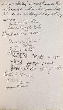 Guest book of yacht Sheelah, signed by Robert E. Peary, 21 September 1909, upon his return from the North Pole