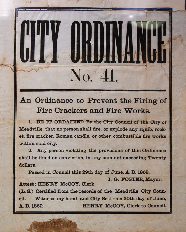 Item #316158 City Ordinance No. 41. Fireworks.