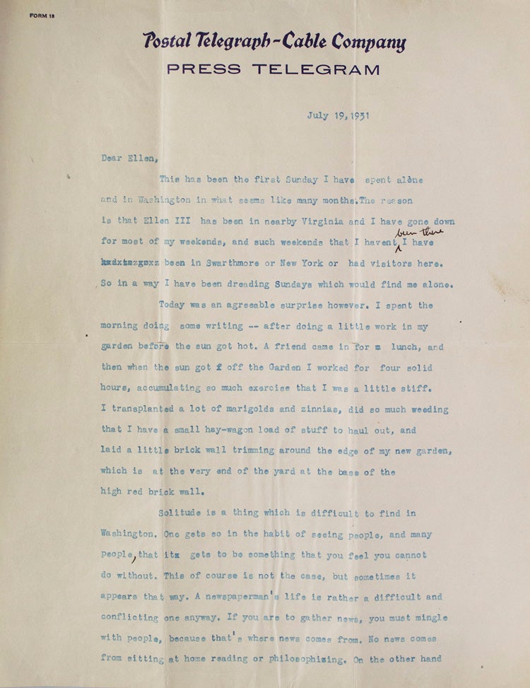 Typed Letter, Signed. To Ellen Cameron Pearson II (his daughter) in the Virgin Islands. Castigating Hoover's dithering and predicting a successful Communist revolution in Germany