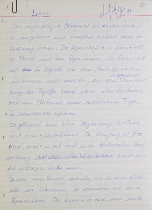 Item #316265 Leben. Autograph Manuscript, signed (“Manfred Eigen”) at head of first page....