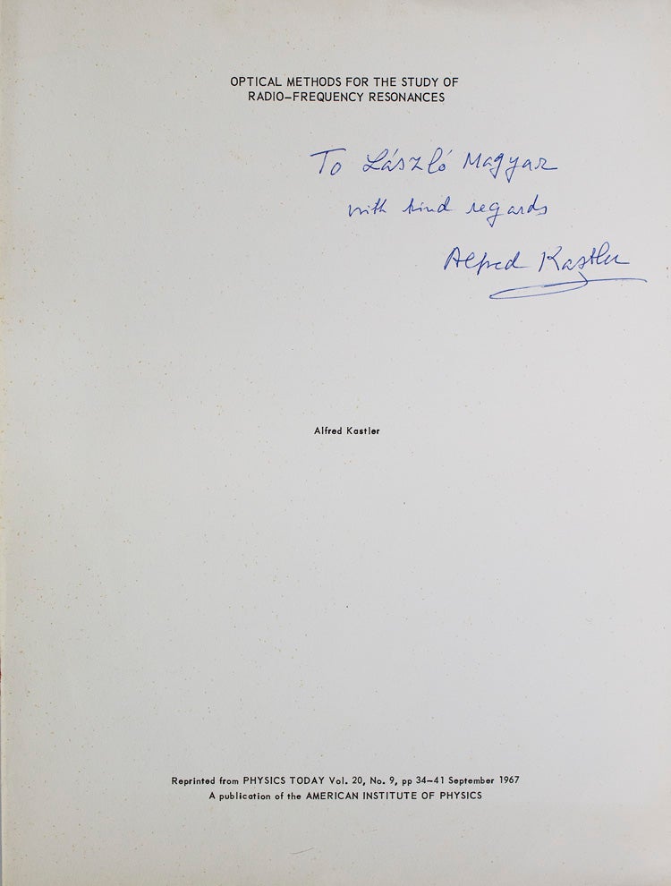 Item #316279 Optical Methods for the Study of Radio-Frequency Resonance. Alfred Kastler.