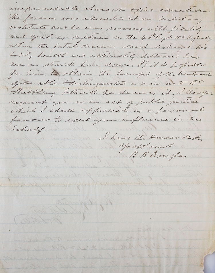 ALS to Governor William Smith of Va., with "Extra Billy's" note on back agreeing with the assessment, asking for help for his brother Captain Thomas L. Pitts