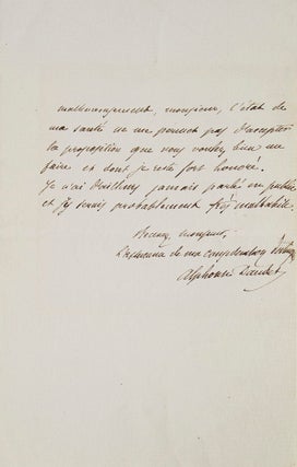 Item #316347 ANS. Refusing an invitation because of his health. Alphonse Daudet