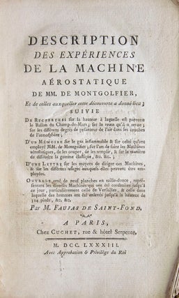 Description des Expériences de la Machine aérostatique de MM. de Montgolfier et de celles auxquelles cette découverte a donné lieu