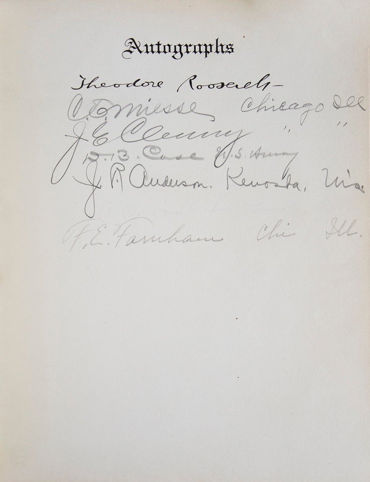 Banquet tendered to Colonel Theodore Roosevelt by the Hamilton Club of Chicago Thursday evening September the Eighth. 1910. The Congress Hotel